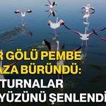 Eber Gölü pembe beyaza büründü: Allı turnalar gökyüzünü şenlendirdi!
