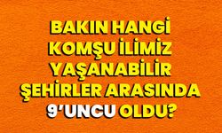 Bakın hangi komşu ilimiz yaşanabilir şehirler arasında 9’uncu oldu?