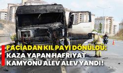 Faciadan kıl payı dönüldü: Kaza yapan hafriyat kamyonu alev alev yandı!