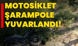 Motosiklet şarampole yuvarlandı!