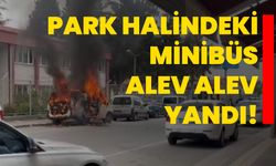Park halindeki minibüs alev alev yandı!
