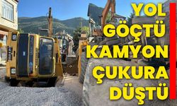 Yol göçtü kamyon çukura düştü!