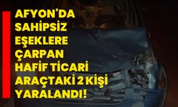 Afyon'da sahipsiz eşeklere çarpan hafif ticari araçtaki 2 kişi yaralandı!