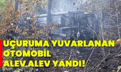 Uçuruma yuvarlanan otomobil alev alev yandı!