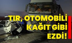 Tır otomobili kağıt gibi ezdi!