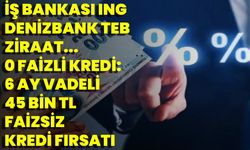 İş Bankası, ING, Denizbank, TEB, Ziraat… 0 Faizli Kredi: 6 Ay Vadeli 45 Bin TL Faizsiz Kredi Fırsatı