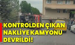 Kontrolden çıkan nakliye kamyonu devrildi!