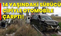 14 yaşındaki sürücü cipiyle otomobile çarptı!