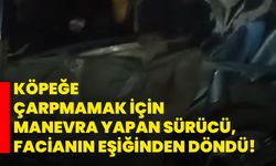 Köpeğe çarpmamak için manevra yapan sürücü, facianın eşiğinden döndü!