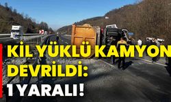 Kil yüklü kamyon devrildi: 1 yaralı!