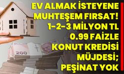 Ev almak isteyene muhteşem fırsat! 1-2-3 milyon TL 0.99 faizle konut kredisi müjdesi; Peşinat yok