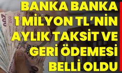 Banka banka 1 milyon TL’nin aylık taksit ve geri ödemesi belli oldu