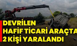 Devrilen hafif ticari araçta 2 kişi yaralandı