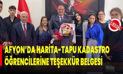 Afyon’da Harita-Tapu Kadastro Öğrencilerine Teşekkür Belgesi