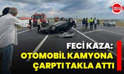 Feci Kaza: Otomobil Kamyona Çarptı Takla Attı