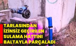 Tarlasından izinsiz geçirilen sulama hattını baltayla parçaladı