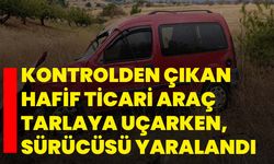 Kontrolden çıkan hafif ticari araç tarlaya uçarken, sürücüsü yaralandı