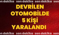 Devrilen otomobilde 5 kişi yaralandı