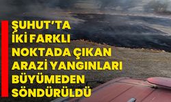 Şuhut’ta iki farklı noktada çıkan arazi yangınları büyümeden söndürüldü