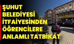 Şuhut Belediyesi İtfaiyesinden Öğrencilere Gerçekçi Yangın Tatbikatı