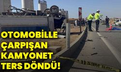 Otomobille çarpışan kamyonet ters döndü!