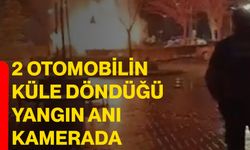 2 otomobilin küle döndüğü yangın anı kamerada