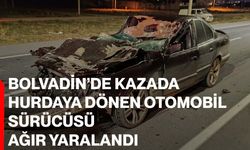 Bolvadin’de kazada hurdaya dönen otomobil sürücüsü ağır yaralandı