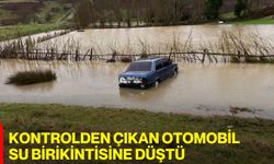 Kontrolden Çıkan Otomobil Su Birikintisine Düştü