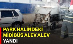 Park halindeki midibüs alev alev yandı