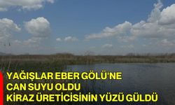 Yağışlar Eber Gölü'ne can suyu oldu, kiraz üreticisinin yüzü güldü