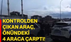 Kontrolden çıkan araç, önündeki 4 araca çarptı!