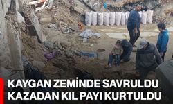 Kaygan zeminde savruldu, kazadan kıl payı kurtuldu