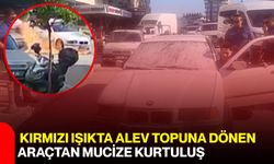 Kırmızı Işıkta Alev Topuna Dönen Araçtan Mucize Kurtuluş