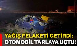 Yağış felaketi getirdi: Otomobil tarlaya uçtu!