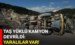 Taş yüklü kamyon devrildi: Yaralılar var!