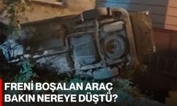 Freni boşalan araç bakın nereye düştü?