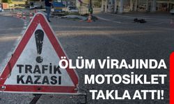 Ölüm virajında motosiklet takla attı!