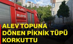 Alev topuna dönen piknik tüpü korkuttu
