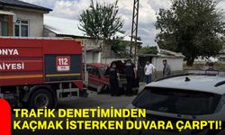 Trafik denetiminden kaçmak isterken duvara çarptı!