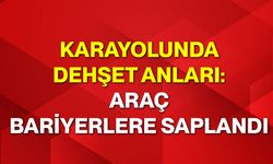 Karayolunda dehşet anları: Araç bariyerlere saplandı