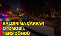 Kaldırıma çarpan otomobil ters döndü