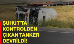 Şuhut’ta kontrolden çıkan tanker devrildi!