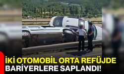 İki otomobil orta refüjde bariyerlere saplandı!