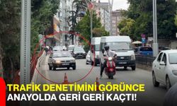 Trafik denetimini görünce anayolda geri geri kaçtı!