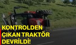 Kontrolden çıkan traktör devrildi!