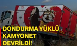 Dondurma yüklü kamyonet devrildi!