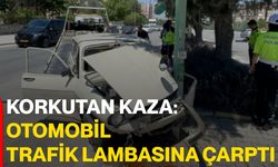 Korkutan kaza: Otomobil trafik lambasına çarptı