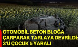 Otomobil beton bloğa çarparak tarlaya devrildi: 3’ü çocuk 5 yaralı