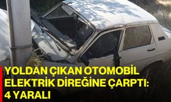 Yoldan çıkan otomobil elektrik direğine çarptı: 4 yaralı