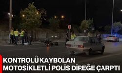 Kontrolü kaybolan motosikletli polis direğe çarptı